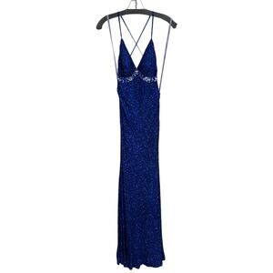 Sherri Hill Royal Blue Silver Sequin & Rhinestone Embellished Evening Gown 2